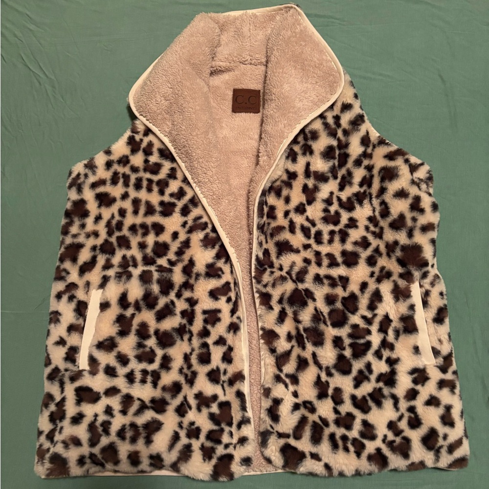 C.C. Leopard Print Fleece Vest